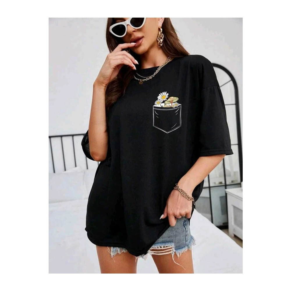 warn Çiçek Baskılı Unisex Oversize Tshirt M-L Beden Bayan T-shirt Fiyatı