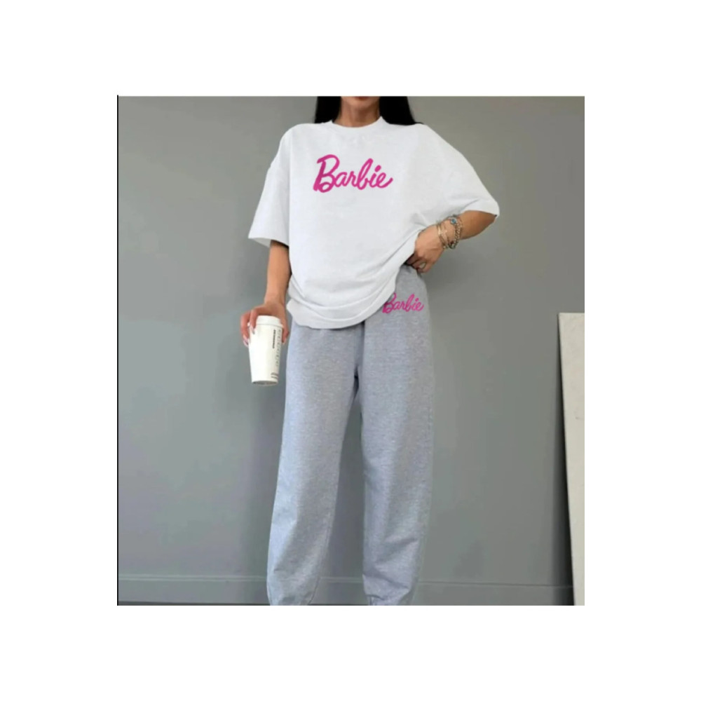 warn Kadın Barbie Baskılı Tshirt Eşofman Alt Üst Takımı XL Beden Kadın Giyim Fiyatı