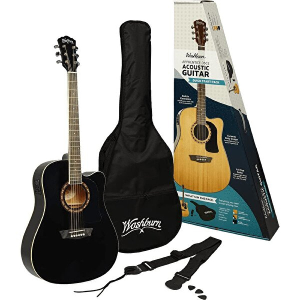 Washburn AD5CEB Siyah Elektro Akustik Gitar Paketi Akustik Gitarlar Fiyatı