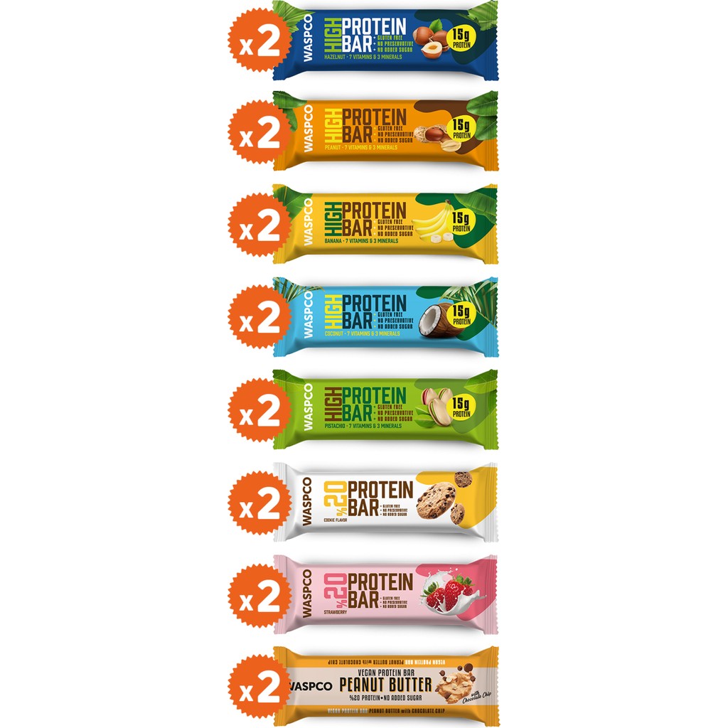 Waspco Protein Bar Karma Kutu 16 Adet 8 Çeşit Glutensiz Yüksek Lifli Atıştırmalık Diğer Fiyatı