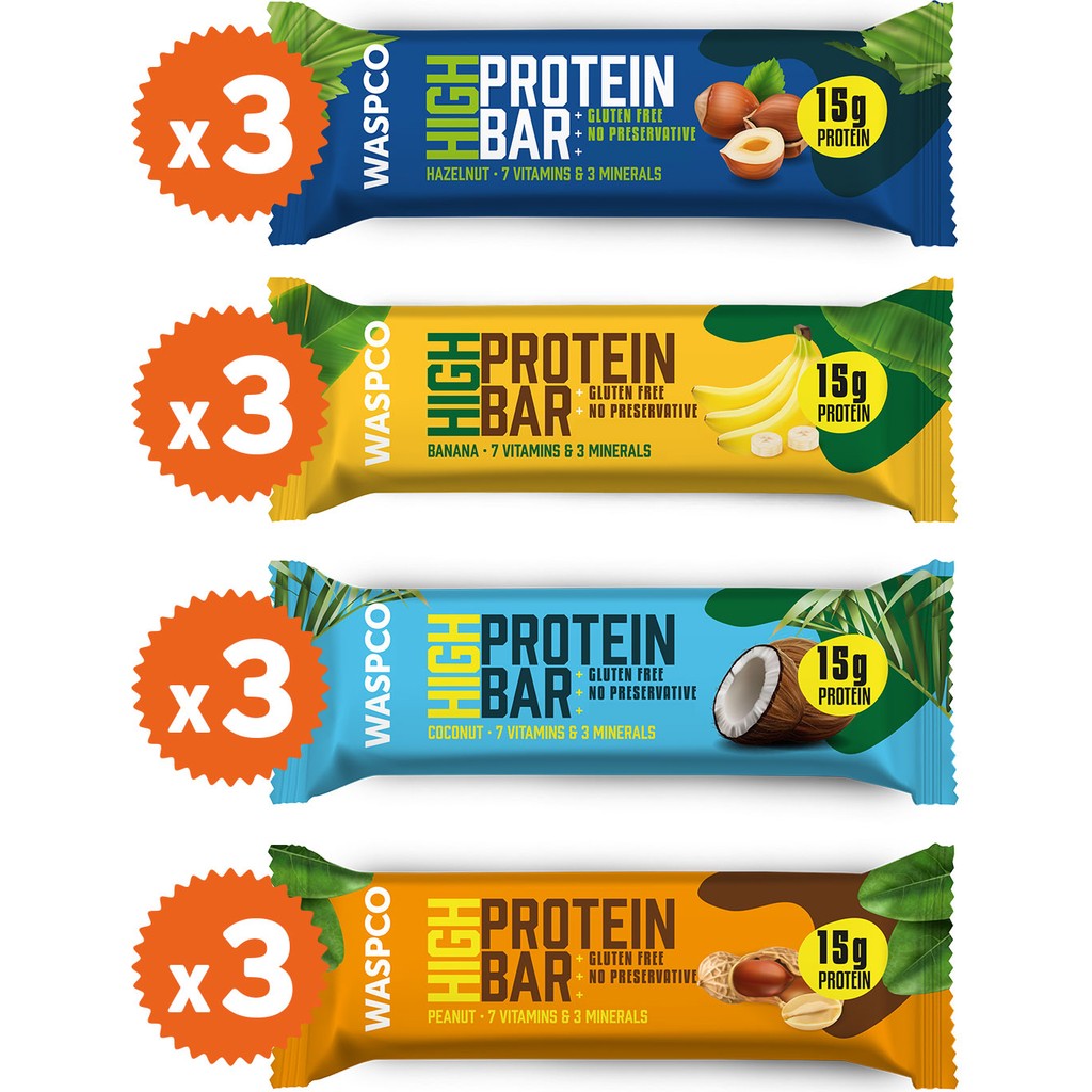 Waspco Yüksek Protein Bar 50g Karma Kutu 12 Adet 4 Çeşit 15 Gram Protein İçeren Sağlıklı Atıştırmalık Diğer Fiyatı