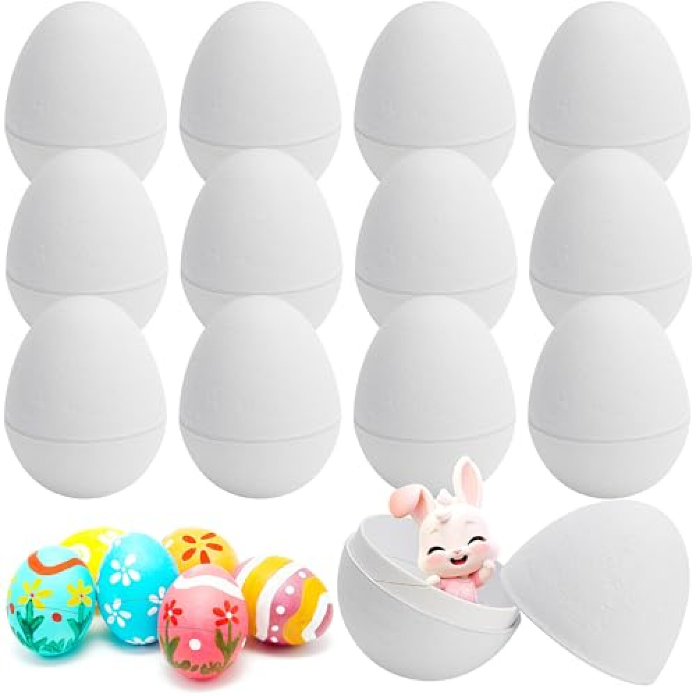 Watayo 12 Pcs DIY Paper Mache Easter Eggs, 3 Inch Blank Paper Mache DIY Craft Eggs, White Easter Fillable Paper Eggs for Easter Basket Stuffers Hunt Party Favors DIY Painting Craft Supplies