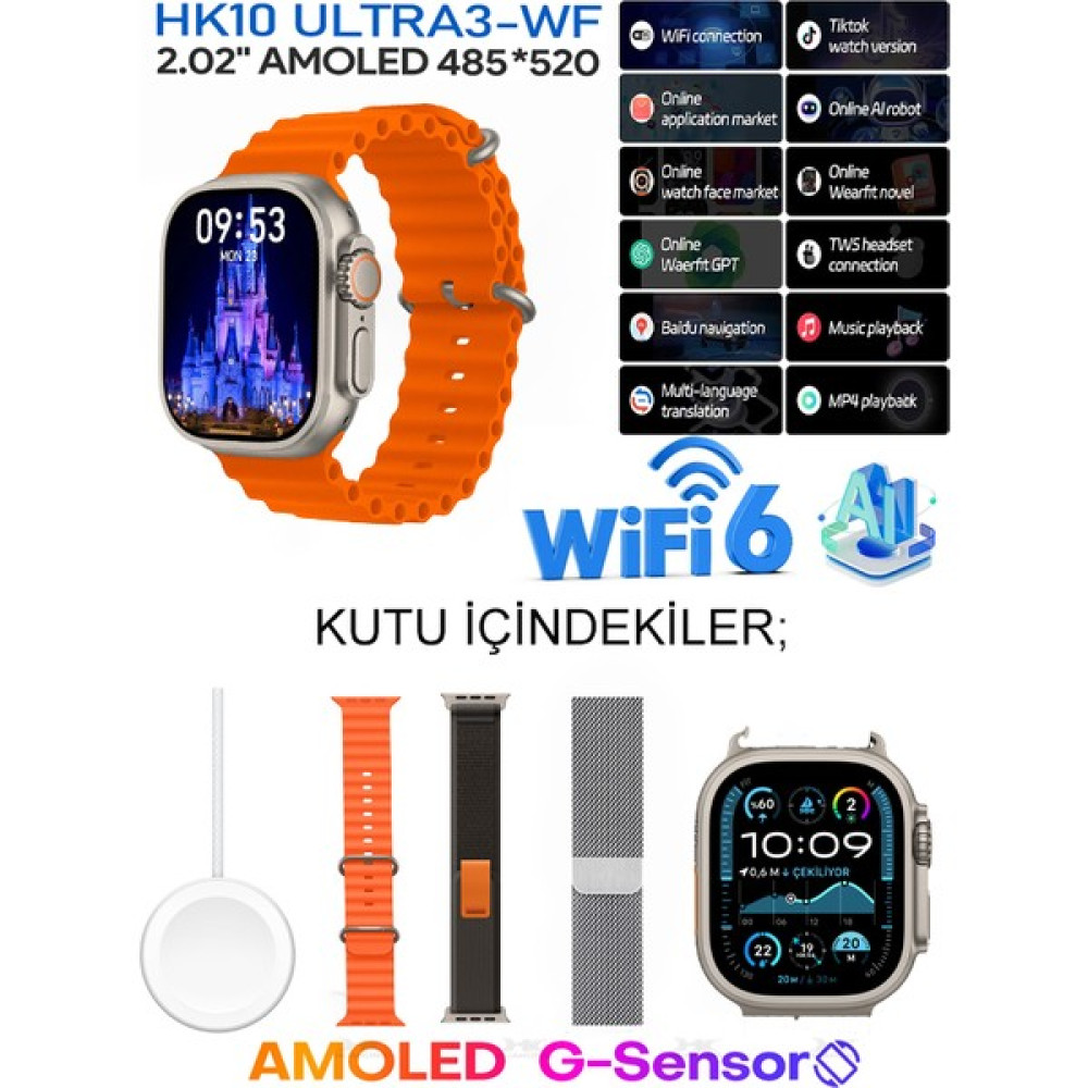 Watch Ultra HK10 Ultra 13 Wi-Fi Modelli Tiktok,oyun,gps Yapay Zeka Tüm Telefonlara Uyumludur - Turuncu Oto Boyaları Fiyatı