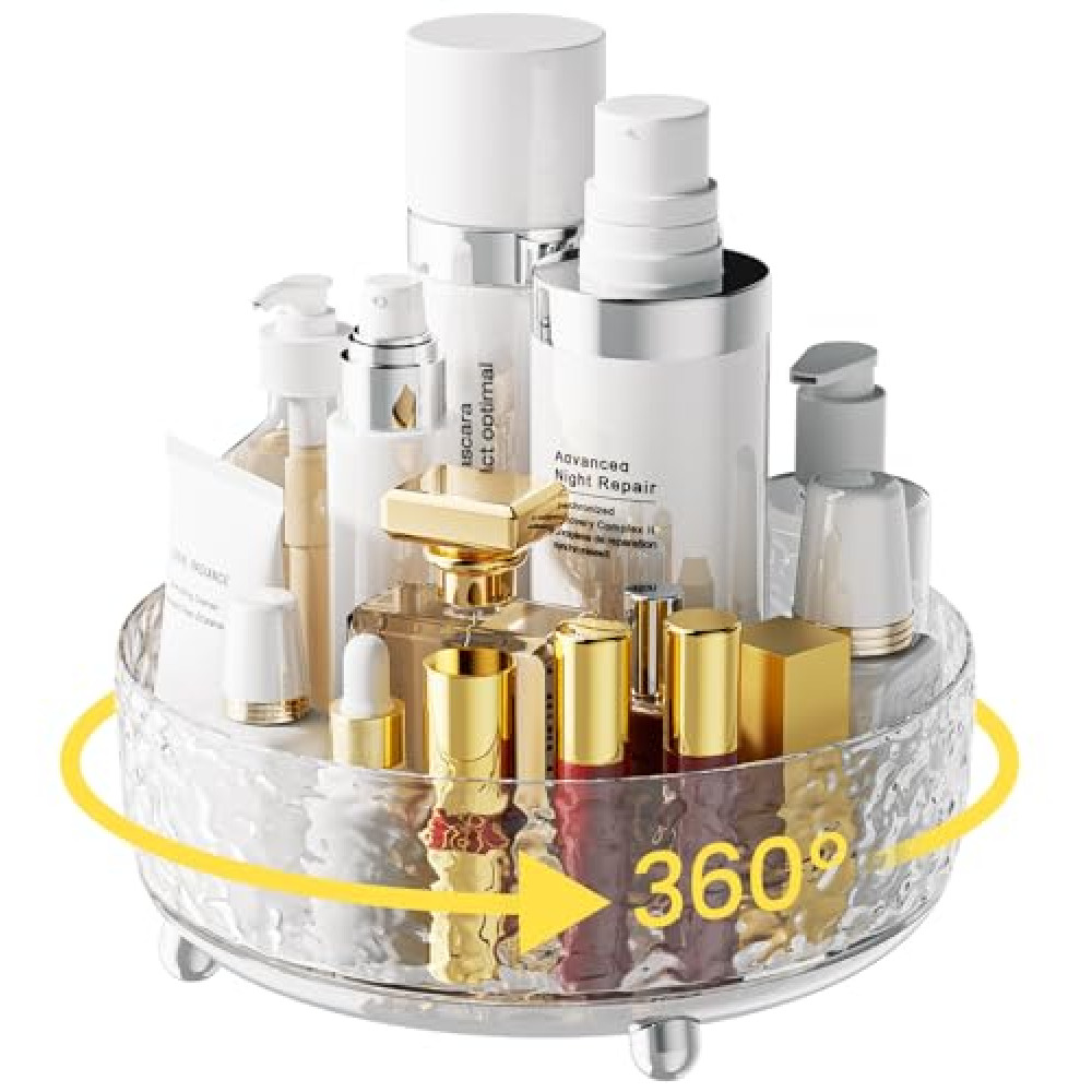 【Water Ripple】A-LUGEI ?" Makeup Organizer Countertop,【???°Rotating】 Perfume Organizer, Bathroom Organizer and Storage, Skincare Organizer, Lazy Susan Organizer for Vanity Cabinet Dresser Bathroom
