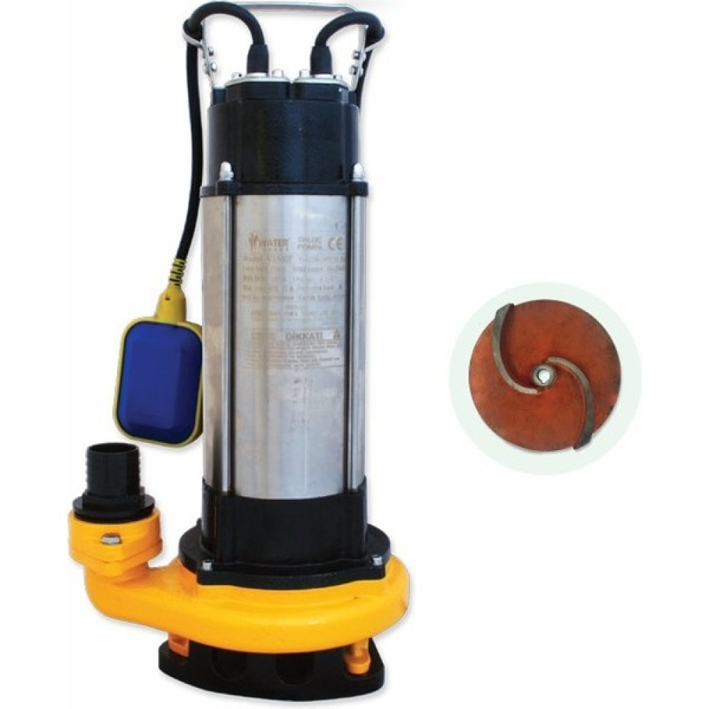 Water Sound V1500F Kirli Su Aktarma, Vortex Fanlı Drenaj Dalgıç Pompa 24 Mt. Yükseklik 20 M³/h Oto Boyaları Fiyatı