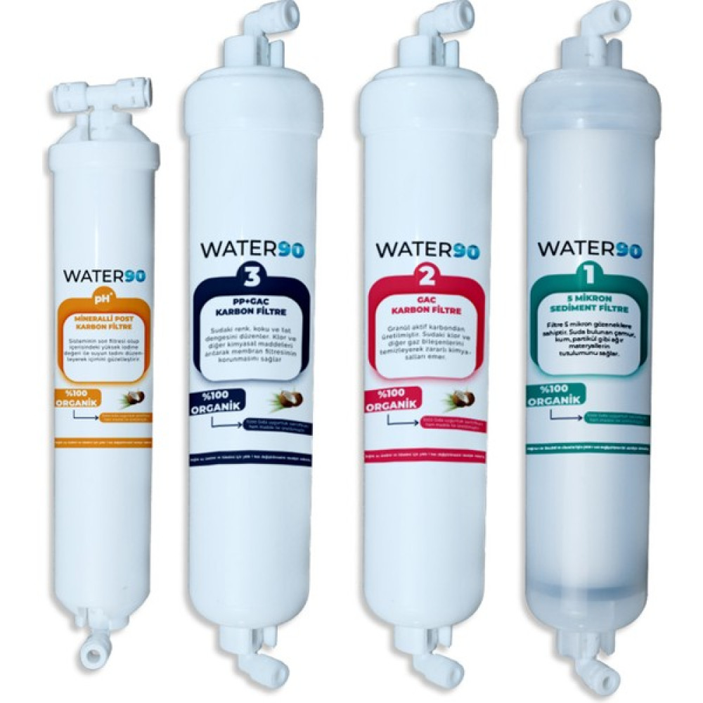 Water90 4'lü Su Arıtma Filtre Seti (Kolay Bağlantı Dirsekleri ve 1 Metre NSF® Onaylı Su Arıtma Hortumu Beraberinde) — Tüm Su Arıtma Cihazlarına Uyumlu Bahçe Makinesi Aksesuar & Yedek Parça Fiyatı