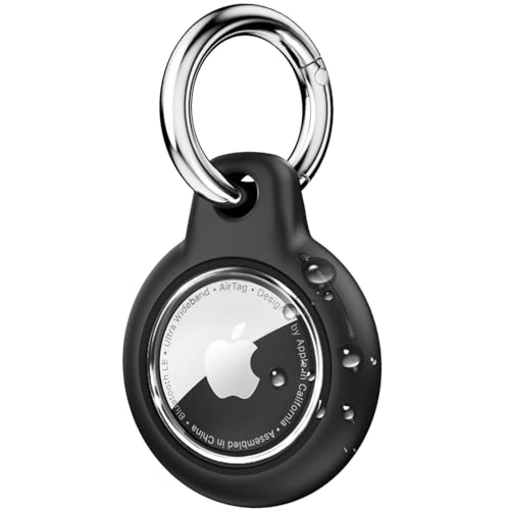 Waterproof Airtag Holder with Apple Airtag Keychain, Hard PC Air Tag Case, Anti-Scratch and Shock Air tag Holder, Airtags Accessories for Apple Tag Holder, Cover for Dog,Car Key,Luggage-Black