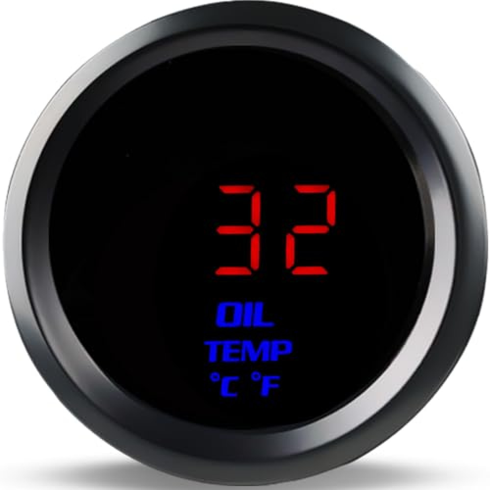 WATERWICH 2" 52mm Oil Temp Temperature Gauge Meter Kit Fahrenheit & Celsius Red for Car Truck Marine Vehicle Automotive