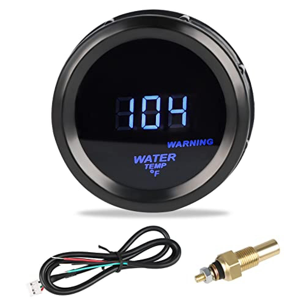 WATERWICH Water Temperature Gauge Water Temp Thermometer Meter Kit 104-302℉ DC12V 2inch 52mm with Sensor for Car Marine Truck Vehicle Automotive