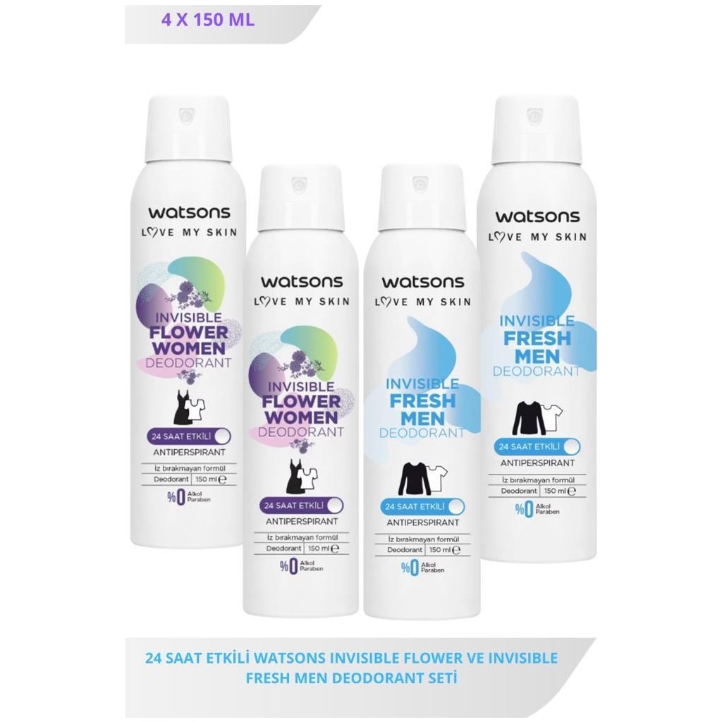 Watsons Invisible Flower 150 ml X2 ve Fresh Men 150 ml X2 Deodorant Seti Deodorantlar Fiyatı
