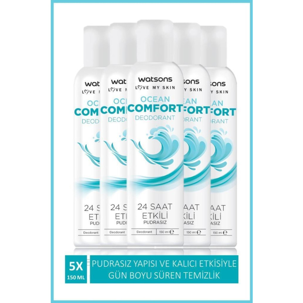 Watsons Ocean Comfort 24 Saat Etkili Pudrasız Deodorant Sprey 150 Ml X5 Adet Deodorantlar Fiyatı