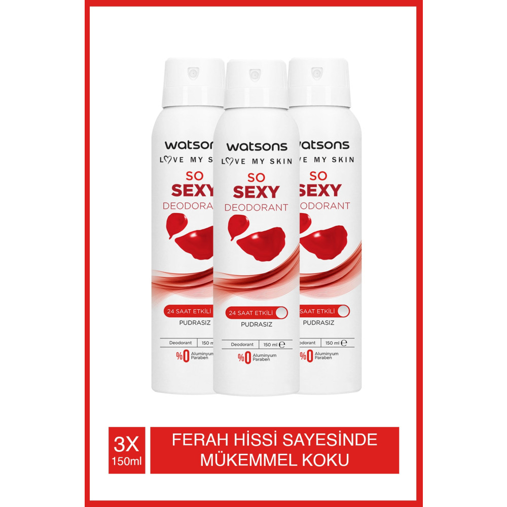 Watsons So Sexy Deodorant 24 Saat Etkili Pudrasız Sprey 150 ml 3 Adet Deodorantlar Fiyatı
