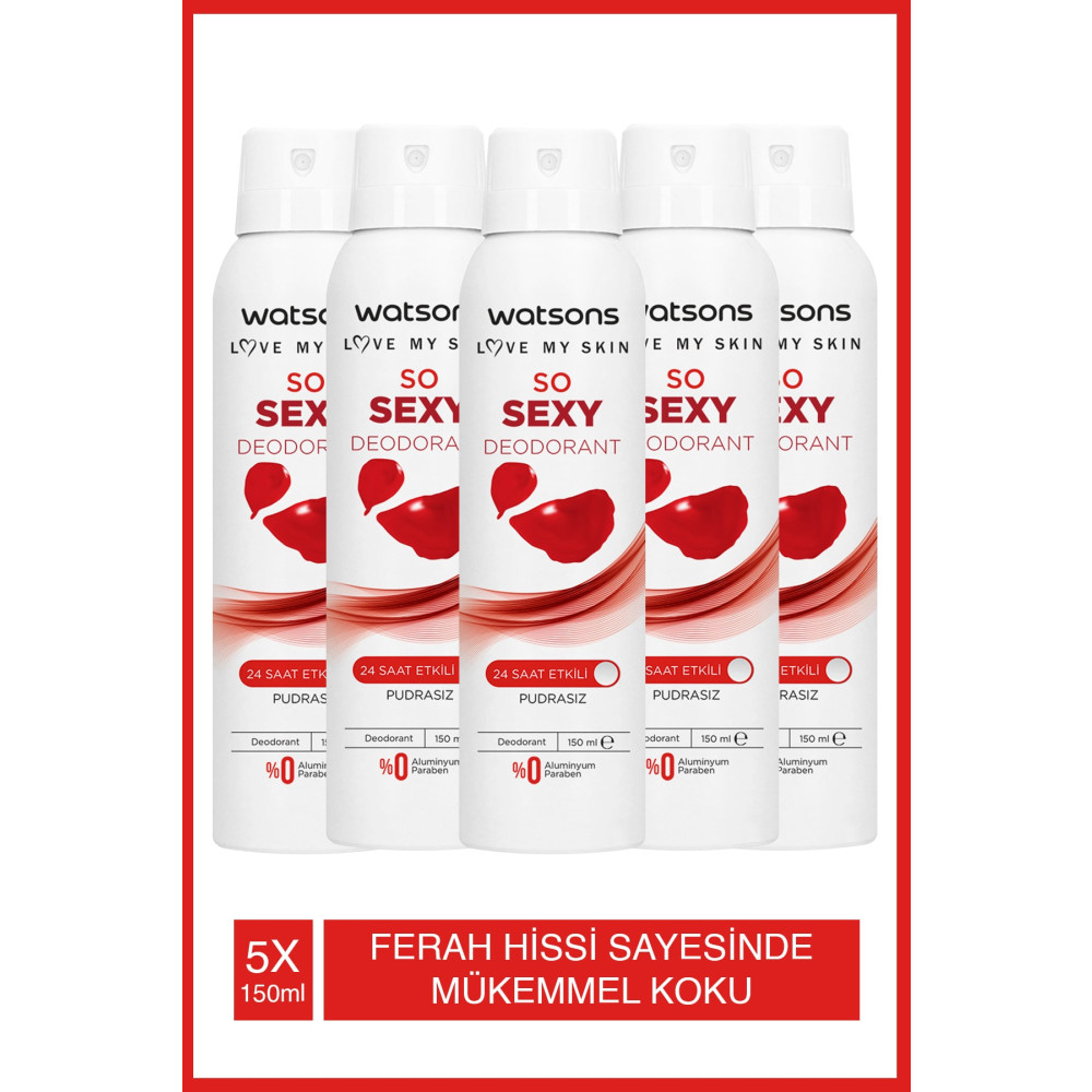 Watsons So Sexy Deodorant 24 Saat Etkili Pudrasız Sprey 150 ml 5 Adet Deodorantlar Fiyatı
