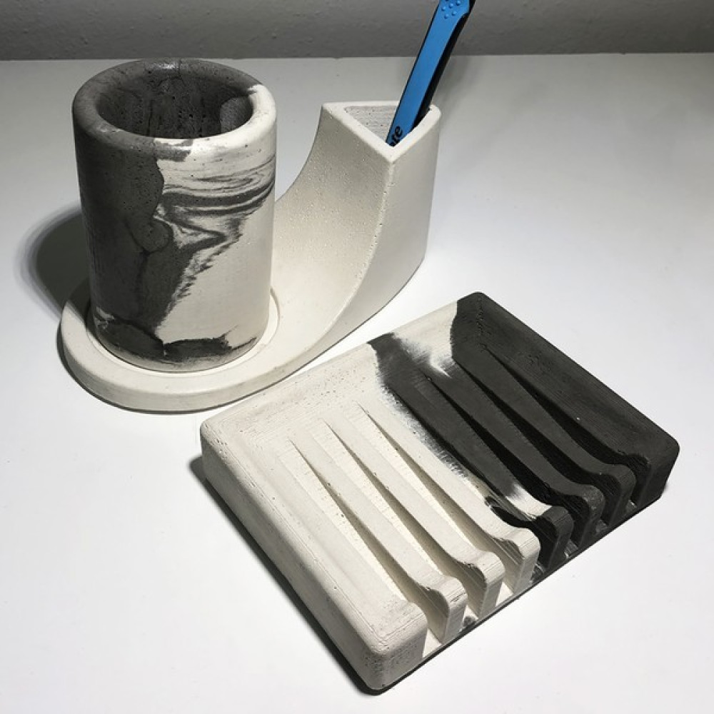 Wavy Beton Diş Fırçalık-Sabunluk Set Diş Fırçalık Fiyatı