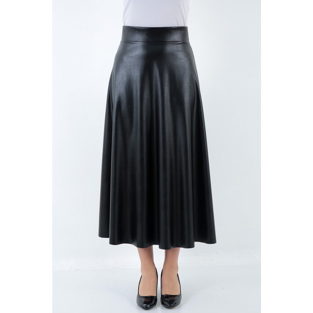 WAYS Kadın Suni Deri Siyah Uzun Tesettür Kloş Mevlana Etek Faux Leather XL Beden Etek Fiyatı
