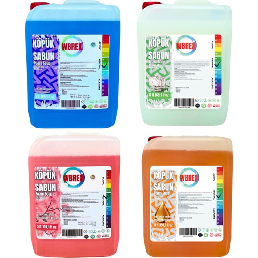 Wbrex Gliserinli Köpük Sabun 5 lt x 4 Adet Misk – Cocovanil – Okyanus – Japon Kiraz - 20 lt Sabunlar Fiyatı
