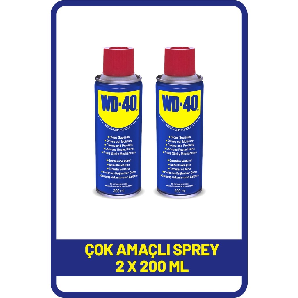WD-40 Çok Amaçlı Pas Sökücü ve Yağlayıcı Sprey - Metal Yüzeyler İçin 2 Adet 200 ml Diğer Fiyatı
