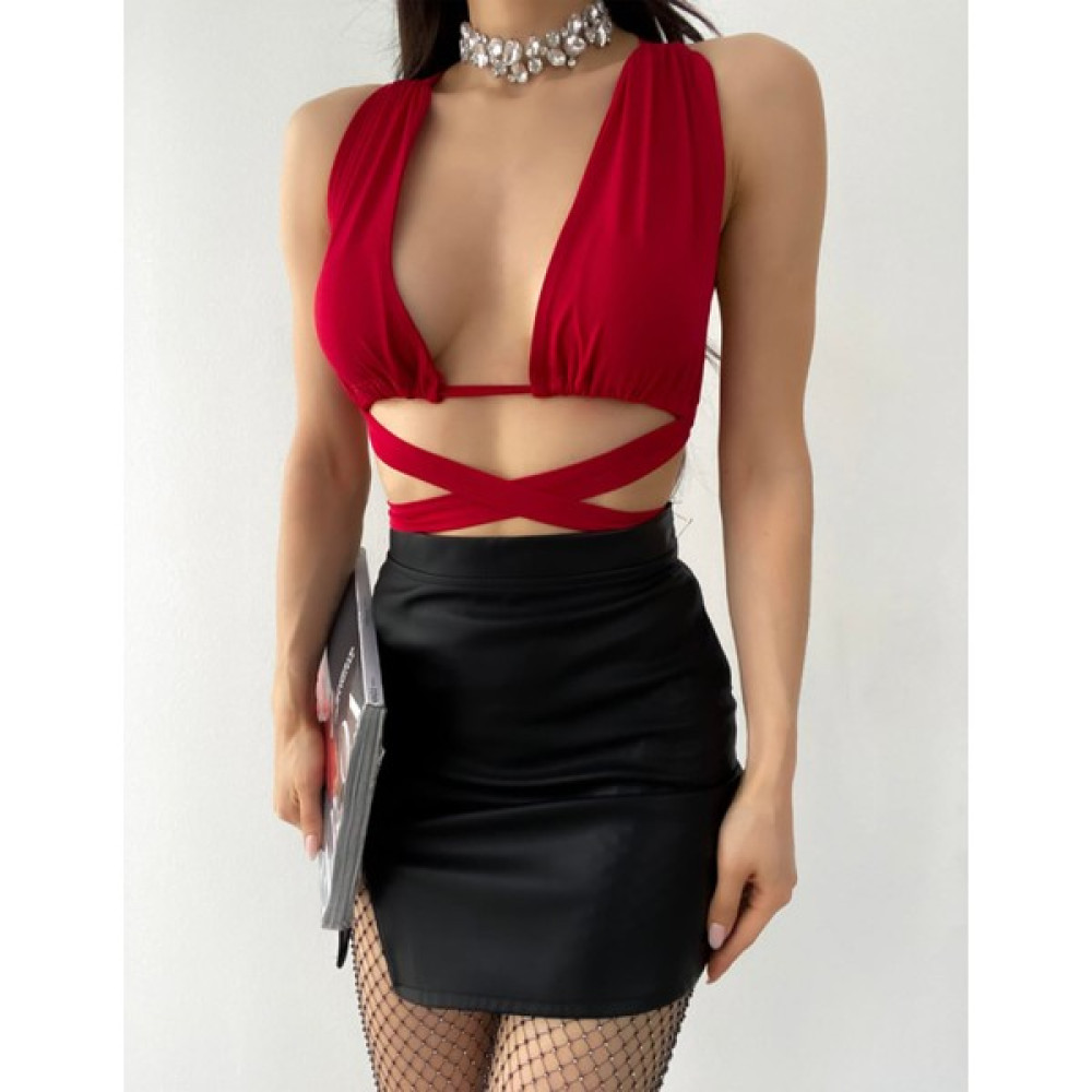 Wear And Wear Kadın Kırmızı Bel Bağlamalı Sandy Croptop Büstiyer Bluz Fiyatı