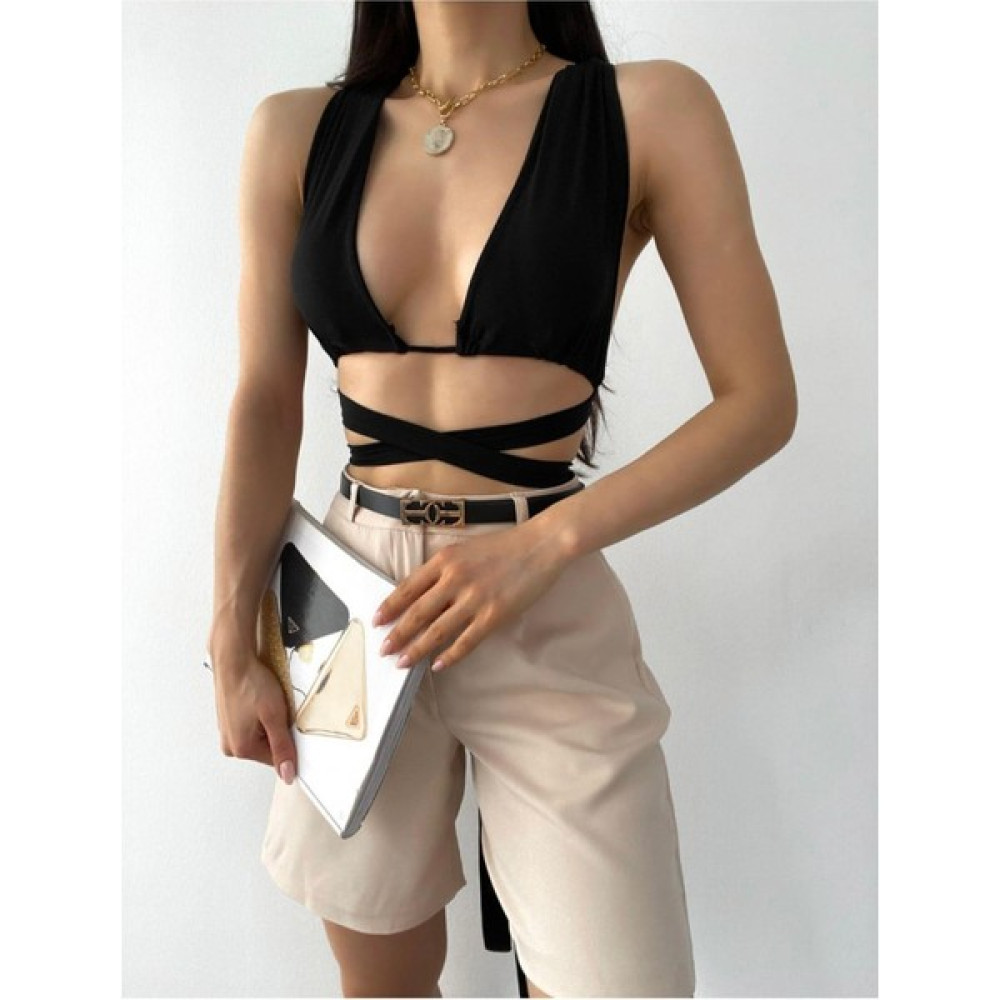 Wear And Wear Kadın Siyah Bel Bağlamalı Sandy Croptop Büstiyer Bluz Fiyatı