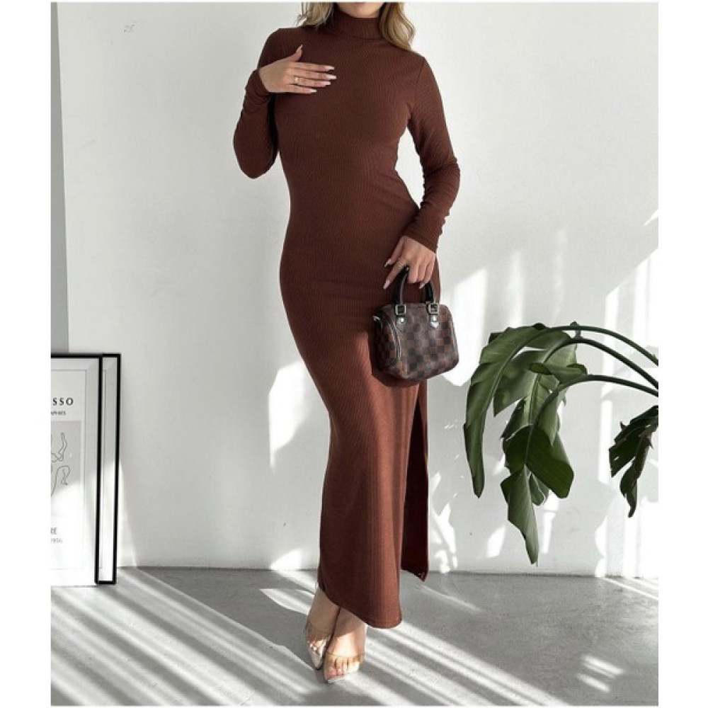 Wear And Wear Kadın Siyah Dik Yaka Derin Yırtmaçlı Fitilli Esnek Uzun Kollu Maxi Uzun Elbise Günlük Uzun Elbise Elbise Fiyatı