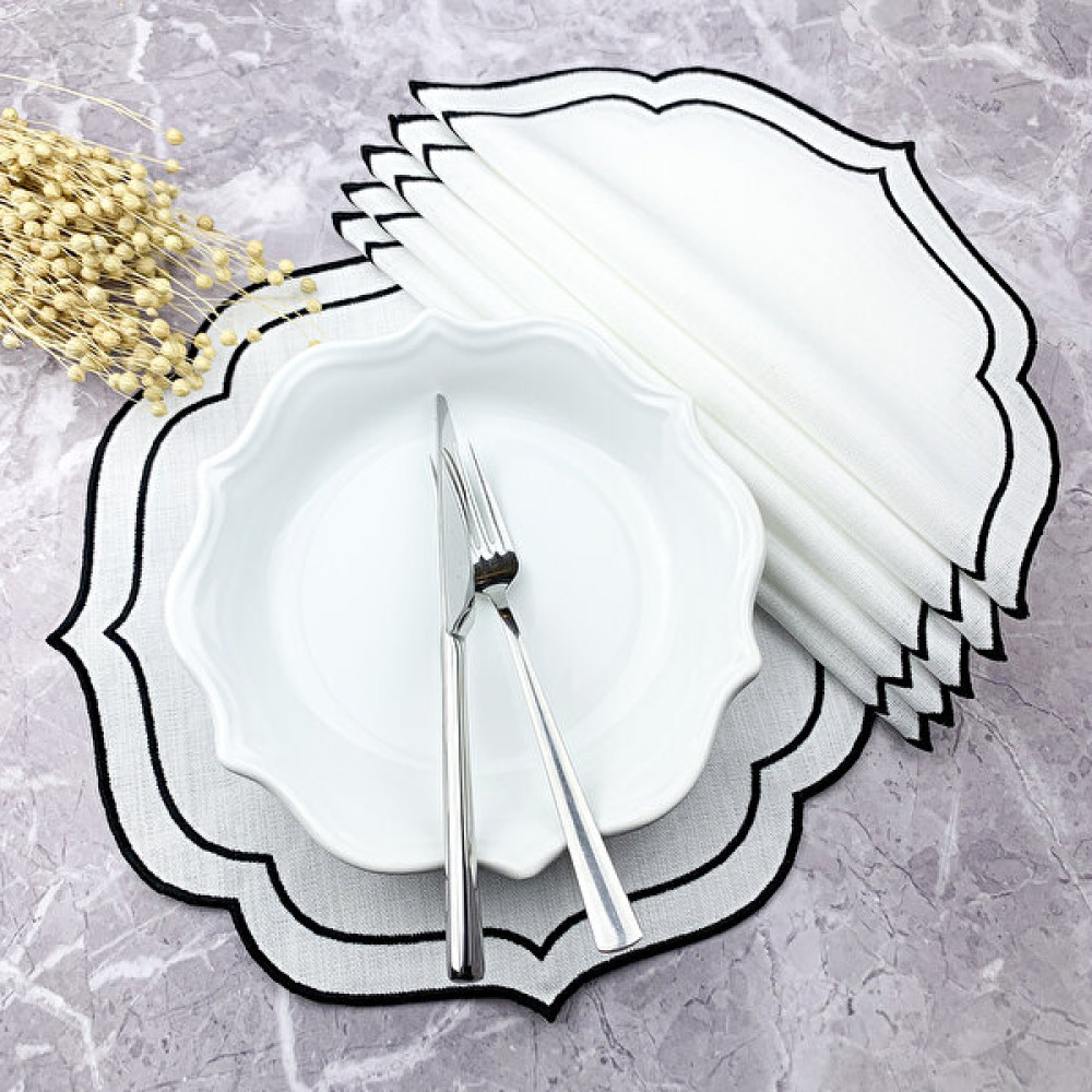 Weare2 Siyah Renkli Çift Sargı Nakışlı 6'lı Amerikan Servis - 34 x 34 cm Amerikan Servis Fiyatı