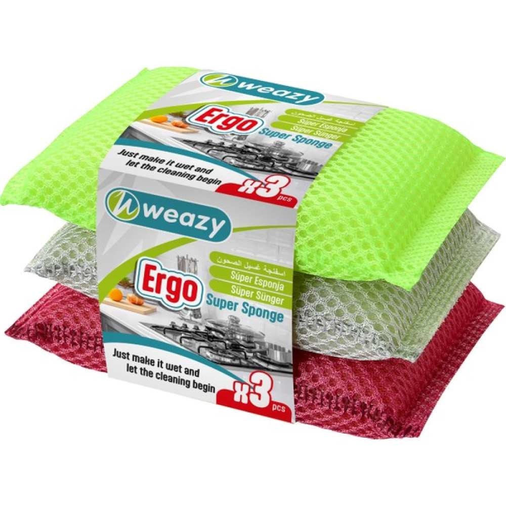 Weazy Ergo 3'lü Renkli Ovma Süngeri - Yeşil Bulaşık Yıkama Fiyatı