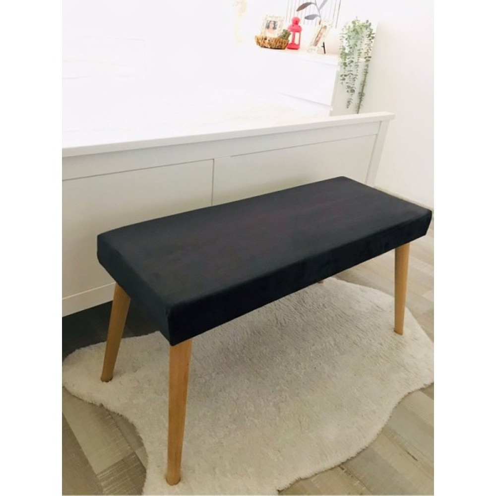 Web Panya Webpanya Gürgen Retro Ahşap Ayaklı Handmade Antrasit Kumaş Puf Bench Koltuk Sandalye - 90 x 35 Puf Fiyatı