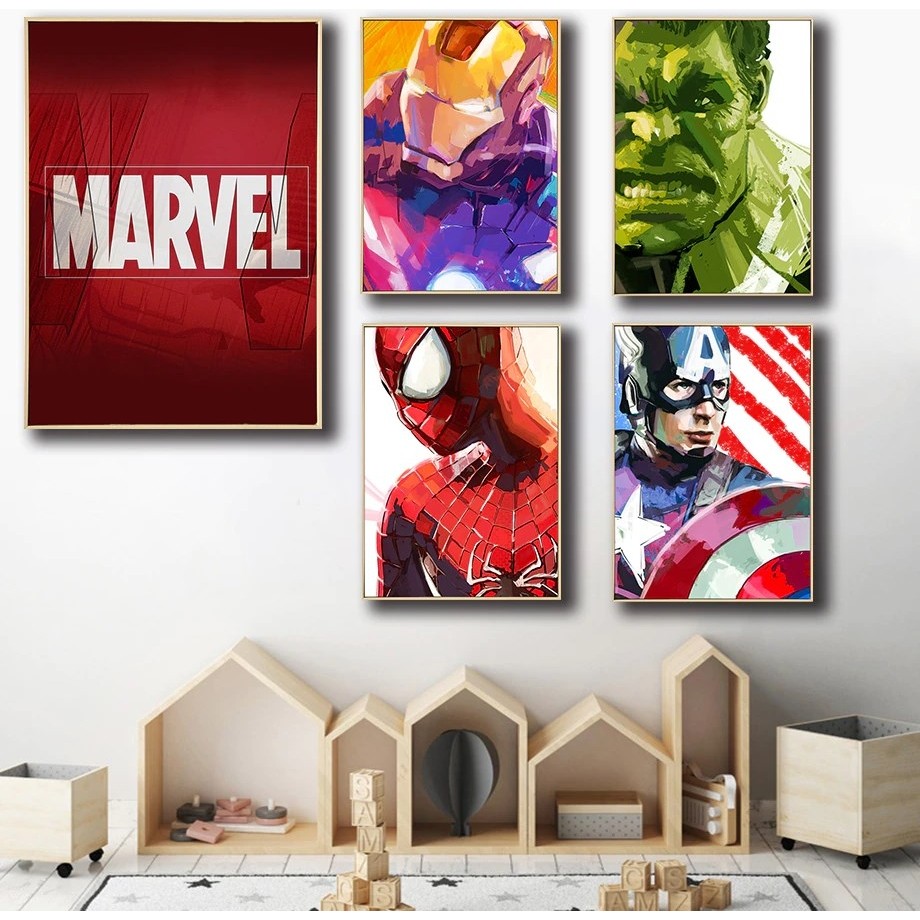 Webcenter Hd 5 Li Marvel Avengers Iron Man Örümcek Adam Mdf Ahşap Poster - 20 x 30 cm - Renkli Diğer Fiyatı