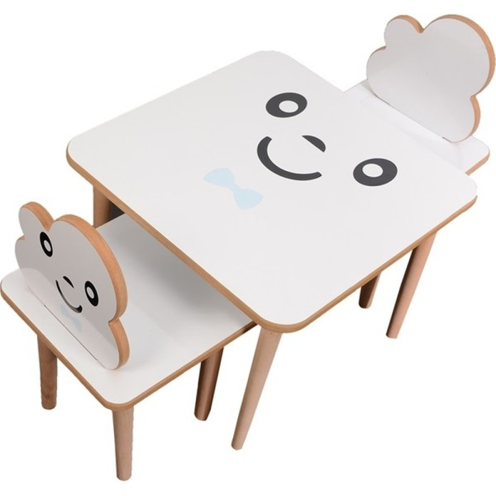 Webkapinda Ahşap Çocuk Masa Sandalye Takımı 2 Sandalye 1 Masa Erkek Stickerlı - Mavi Masa - Sandalye & Tabure Fiyatı