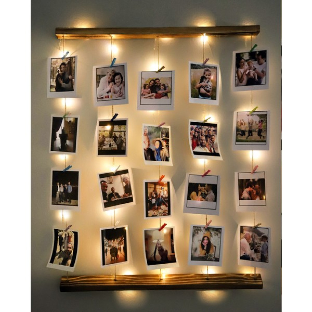 Webotto Doğal Ahşap Led Işıklı Jüt İpli Mandallı Fotoğraf Askısı Resim & Fotoğraf Çerçevesi Fiyatı