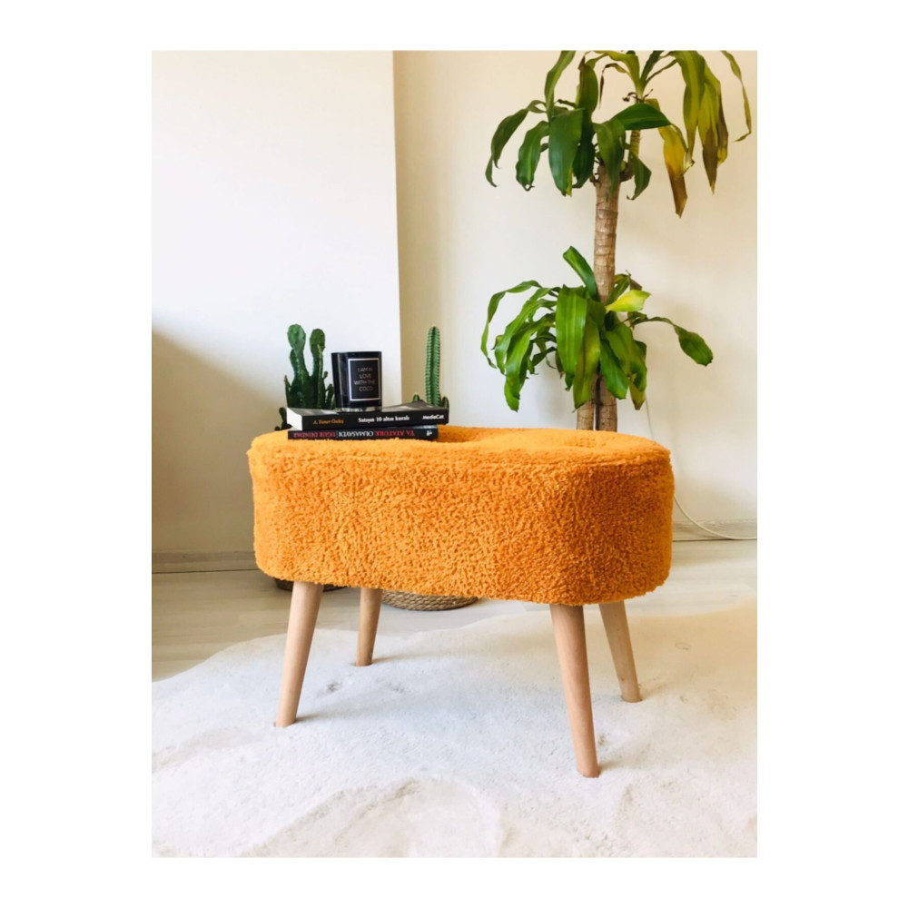 WEBPANYA Gürgen Ahşap Ayak Turuncu Pofidik Tedy Handmade Oval Puf Bench Sandalye Puf Fiyatı