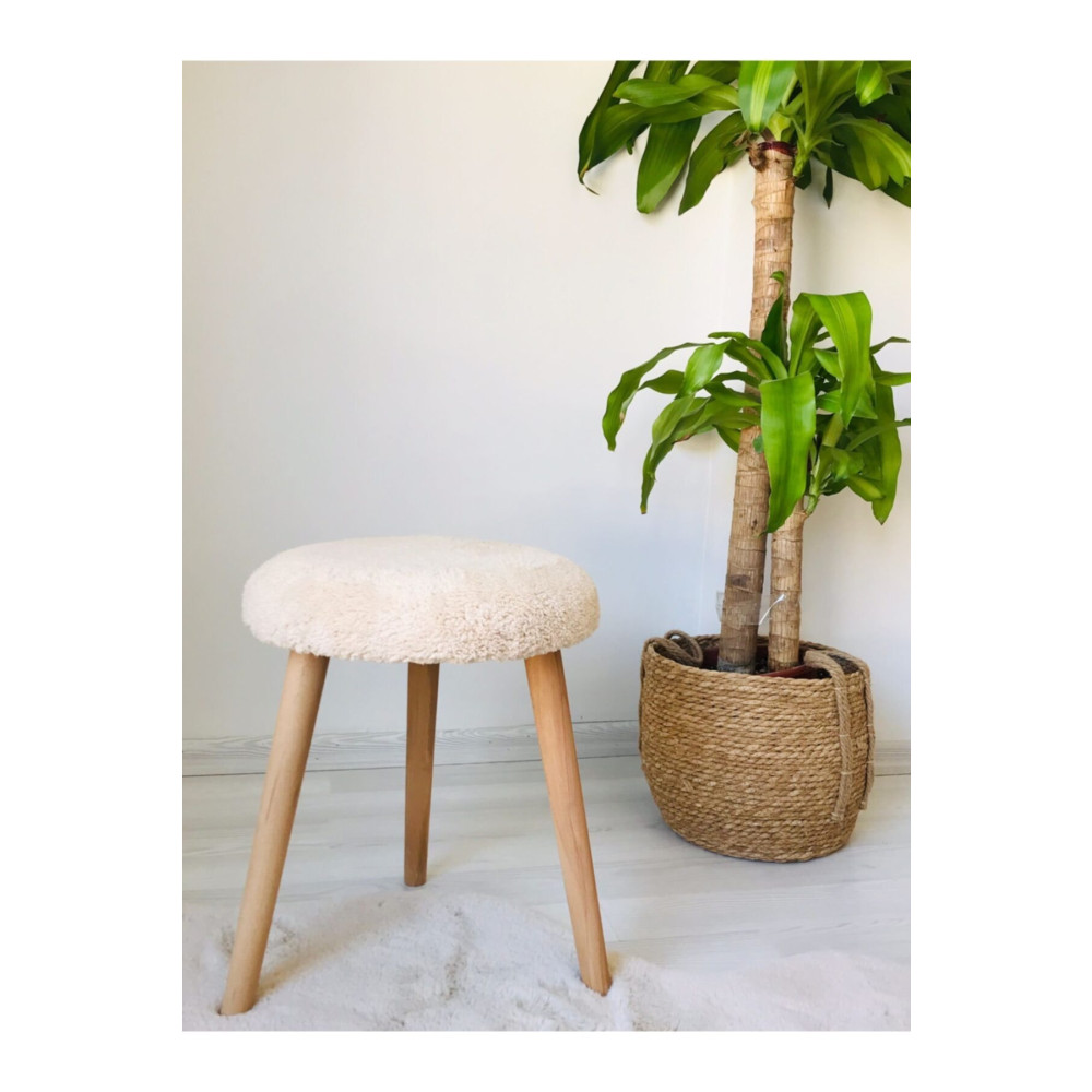 WEBPANYA Gürgen Ahşap Retro Ayak Dekoratif Krem Peluş Puf Tabure Bench Koltuk Sandalye Puf Fiyatı