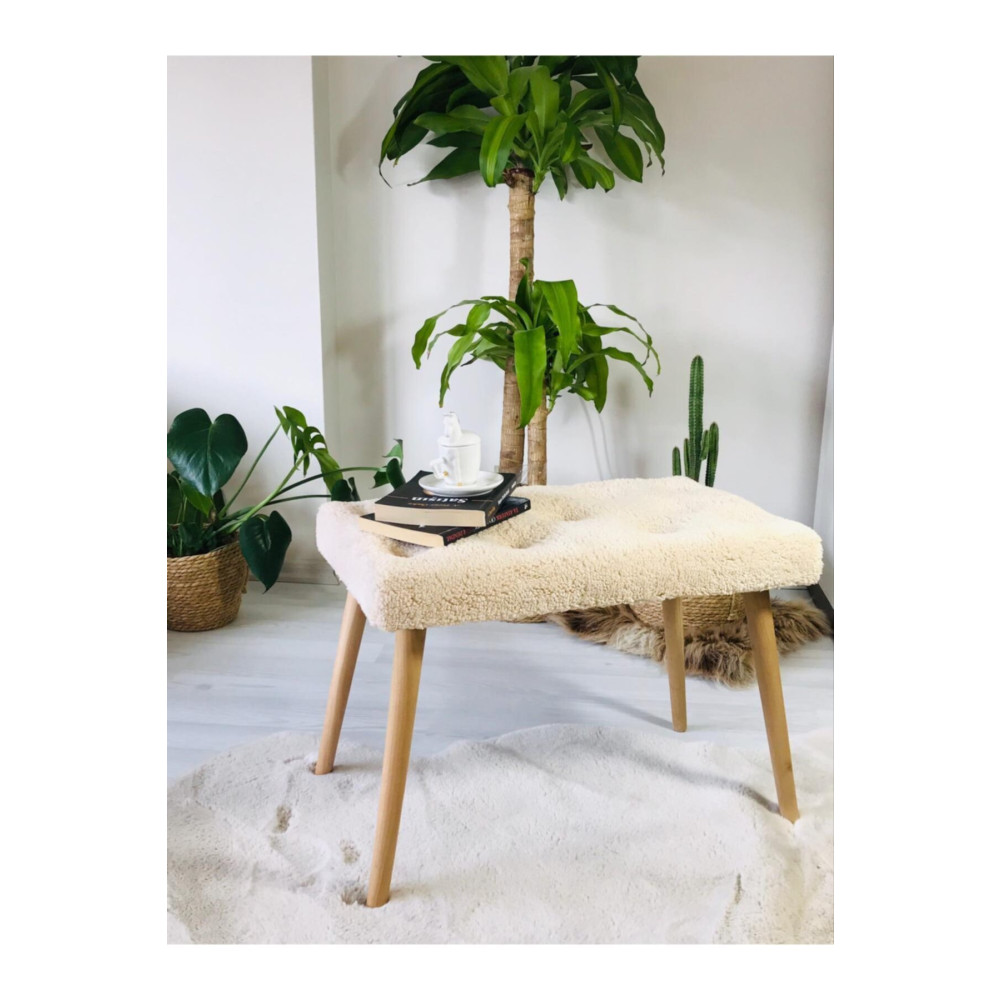 WEBPANYA Gürgen Retro Ahşap Ayaklı Handmade Krem Pofidik Puf Bench Koltuk Sandalye Puf Fiyatı