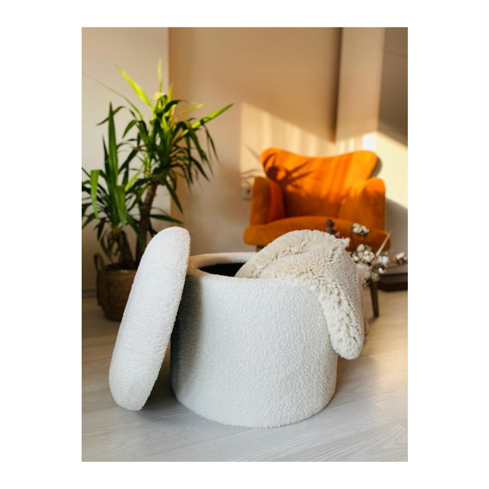 WEBPANYA Handmade X Large Beyaz Tedy Kumaş Sandıklı Silindir Dekoratif Pufidik Puf Bench Puf Fiyatı