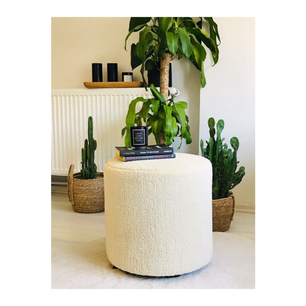 WEBPANYA Pufanna-handmade Krem Tedy Kumaş Silindir Dekoratif Pufidik Puf Bench Puf Fiyatı