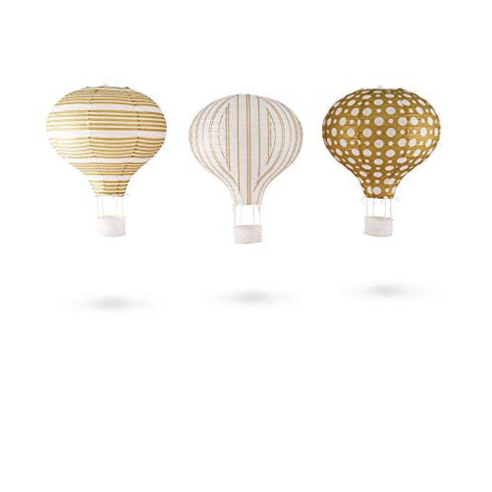 WEDDINGSTAR Hot Air Balloon Paper Lantern Set in Gold and White