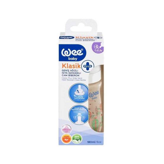 Wee Baby 140 Klasik 0-6 Ay Geniş Ağızlı Isıya Dayanıklı 180 ml Cam Biberon