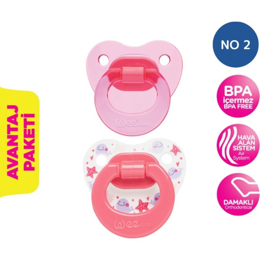 Wee Baby 2’li Damaklı Emzik No:2 Kız - 6 - 18 Ay - Pembe Emzik Fiyatı