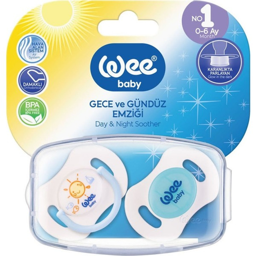 Wee Baby Gece ve Gündüz Silikon Emzik 2li 0+ Ay  Erkek - Beyaz - 0 - 6 Ay Emzik Fiyatı
