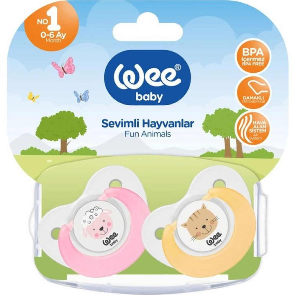 Wee Baby Sevimli Hayvanlar Damaklı No 1 0-6 Ay 2'li Emzik Pembe - 0 - 6 Ay Emzik Fiyatı