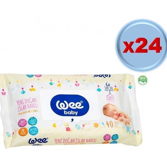 Wee Baby Yeni Doğan Pamuklu 24'lü Toplam 960 Yaprak Islak Mendil Seti