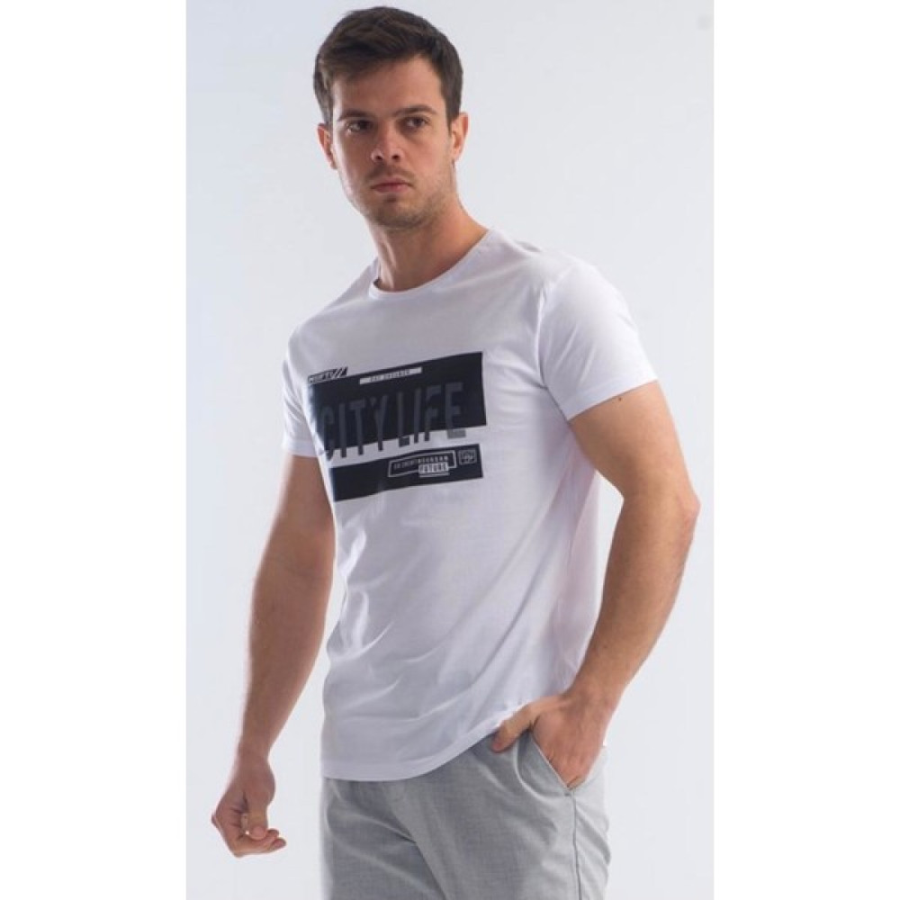 Week Erkek Deri Baskılı Bisiklet Yaka T-Shirt Erkek T-shirt Fiyatı