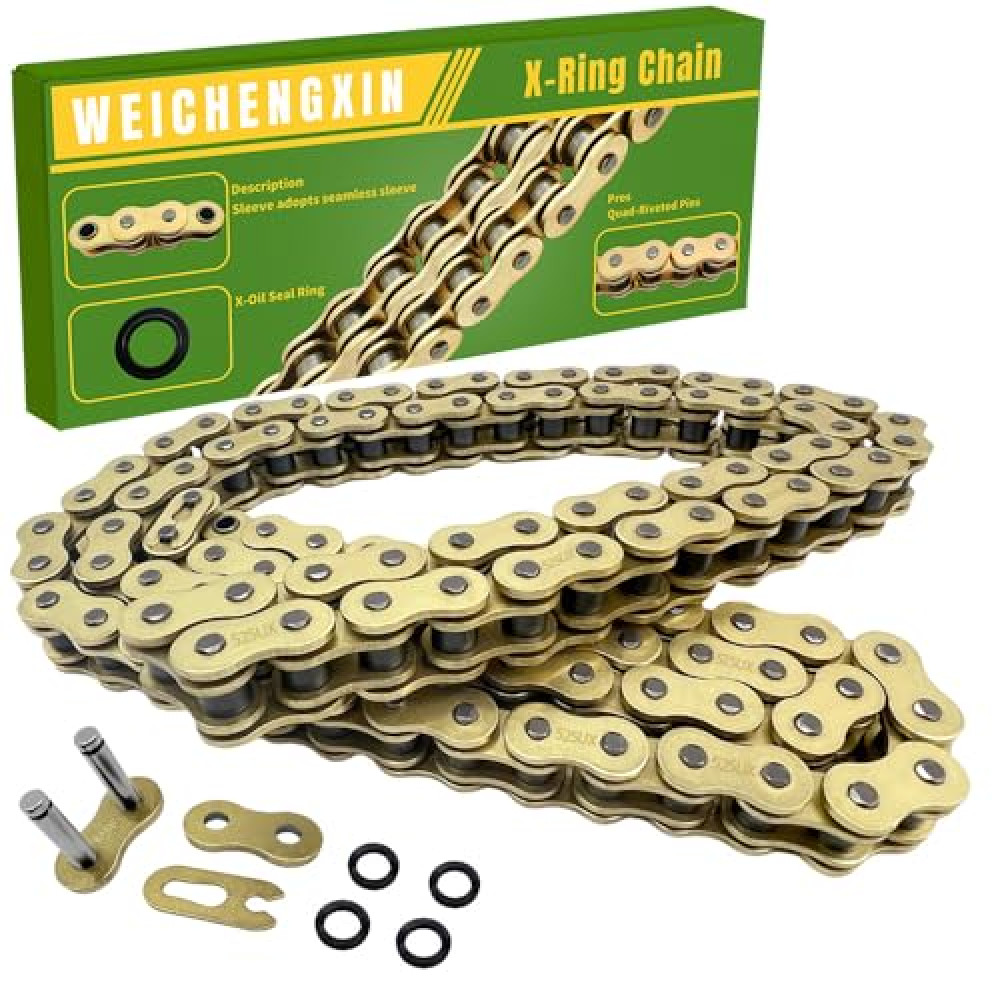 WEICHENGXIN Gold 525 X-Ring Chain 122 Links Motorcycle Chain with Connecting Master Link OEM #T2015075 94582-31122-00 06405-MAY-P10 06405-MY1-P00 Tire Chains Fiyatı