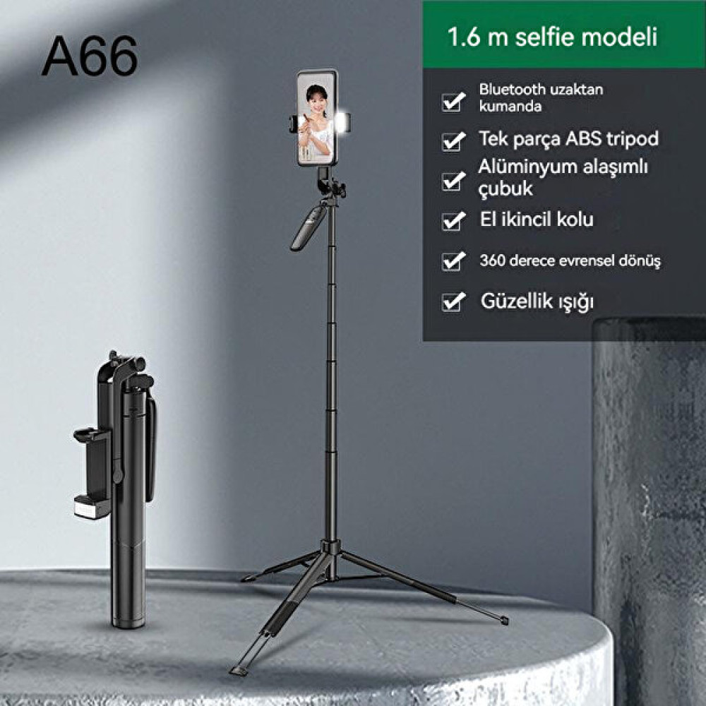 Weichuang Big Sharp Bluetooth Katlanır Selfie Çubuğu Teleskopik Entegre Üç Ayaklı Masaüstü Zemin Canlı Işık Cep Telefonu Fotoğrafçılık Standı (Yurt... Tripodlar Fiyatı