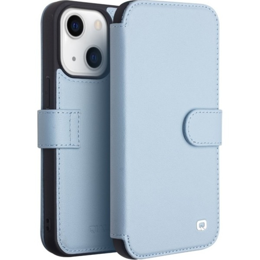 Weichuang Qialino iPhone 13 Mini Için Hakiki Deri Cüzdan Tasarımlı Telefon Kılıfı - Mavi (Yurt Dışından) - Açık Mavi Cep Telefonu Kılıfı Fiyatı