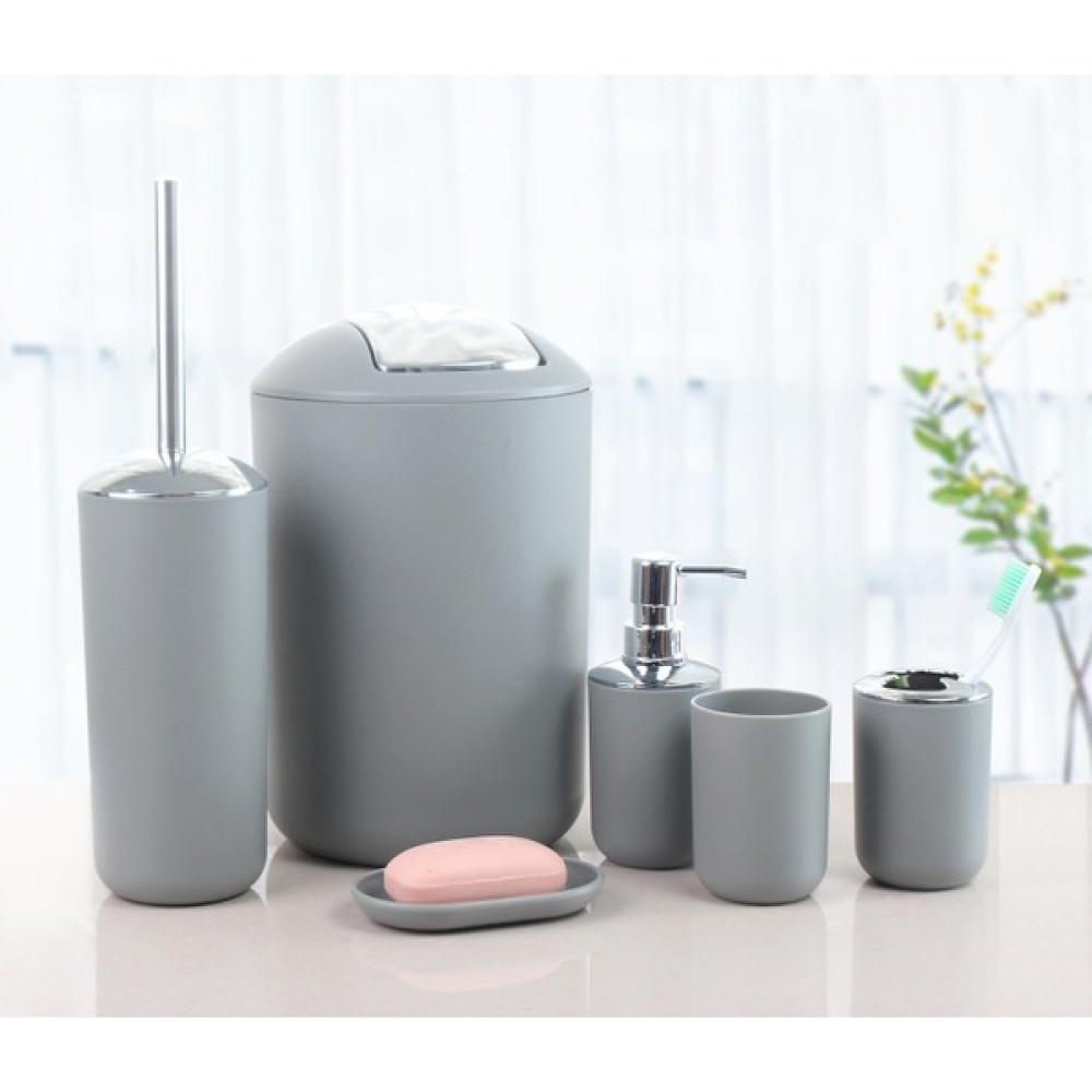Weichuang Simicg Çöp Kovası Tuvalet Fırçası Sıvı Sabunluk Diş Fırçalık Katı Sabunluk 6'li (Yurt Dışından) - Açık Gri - 20*20*30 cm Çöp Kovaları Fiyatı