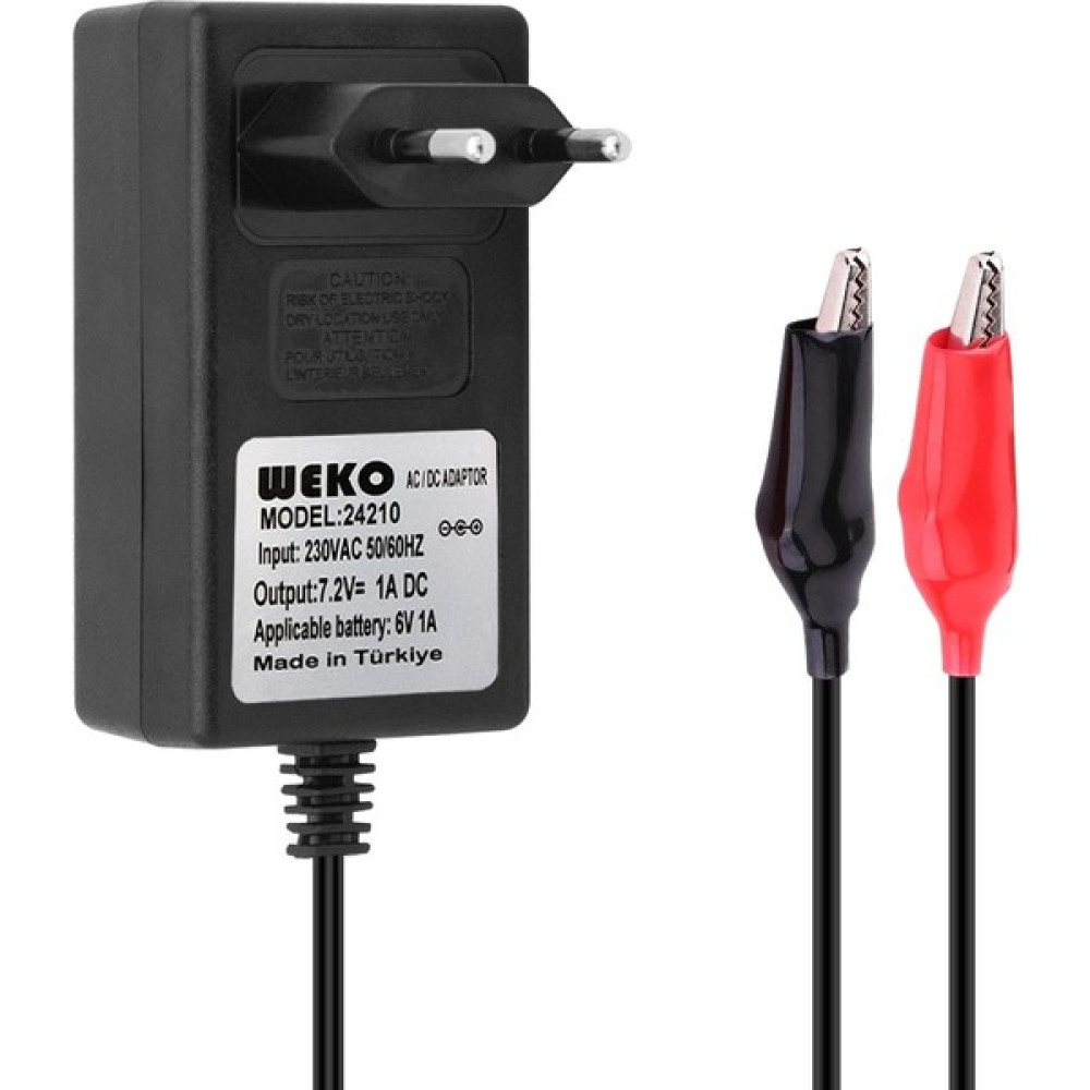 Weko 7.2 Volt - 1 Amper Krokodil Uçlu Priz Tip Kırmızı Yeşil Ledli Yerli Üretim Akü Şarj Adaptörü (OUT:6V1A) Akü Şarj Edici Fiyatı