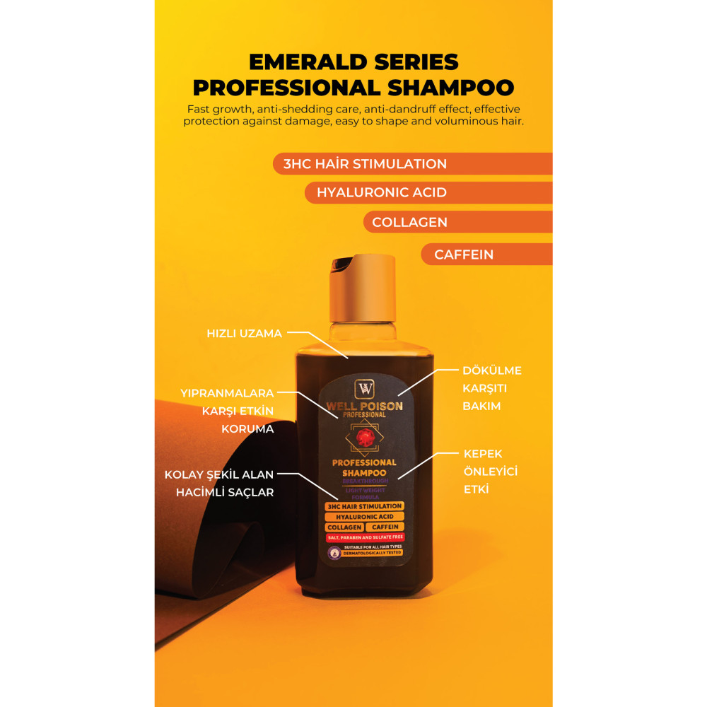 WELL POISON PROFESSIONAL Emerald Serıes Shampoo (UZAMA VE DÖKÜLMEYE ÖZEL SAÇ BAKIM ŞAMPUANI) Şampuan ve Saç Kremi Fiyatı