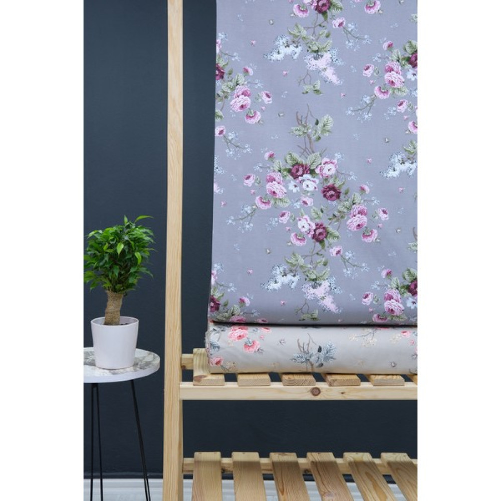 Wella Home Çiçek Desenli Panama Duck Bezi Keten Kumaş - 180 cm - 1 m - Gri Kumaşlar Fiyatı