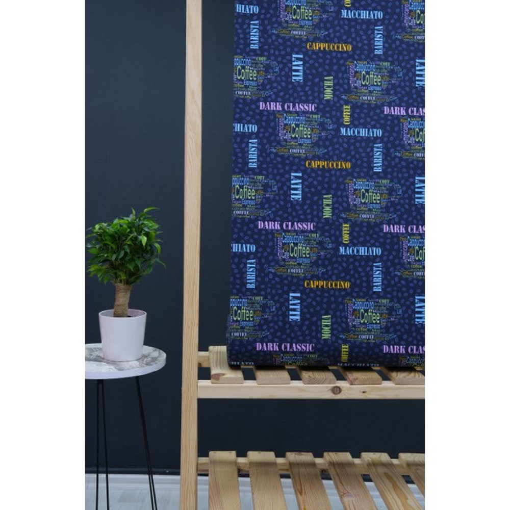 Wella Home Kahve Temalı Desenli Panama Duck Bezi Keten Kumaş - 180 cm - 1 m - Lacivert Kumaşlar Fiyatı